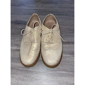 Elephantito Gold Metallic Leather Wingtip Brogue Oxford Dress Shoes Kids Size 3